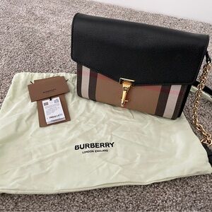 Burberry Macken Check Black Leather Crossbody Bag
